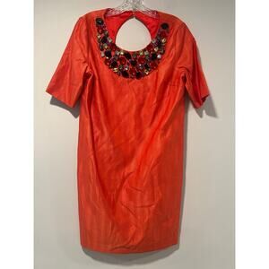 NWT Tibi Short Sleeve Cocktail Dress Bejeweled Coral Cotton & Silk Size 10 JL